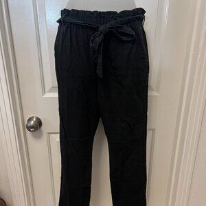 Linen Black Pants with Bow-Tie